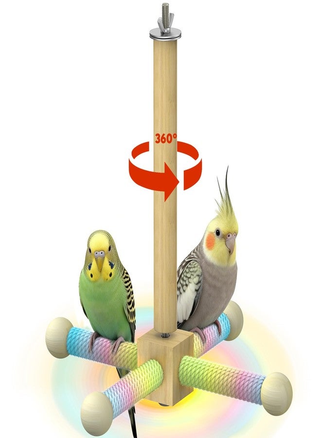 Pawfly 360° Rotating Bird Perch Toy, Interactive Spinning Bird Stand Parrot Perch, Natural Wooden Chew Toy for Small Birds, Cockatiel Toy, Parakeet Toy, Bird Toys for Parakeets, Bird Cage Accessories - Image 1